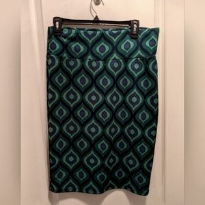 LuLaRoe Cassie Peacock Print Pencil Skirt, Sz L
